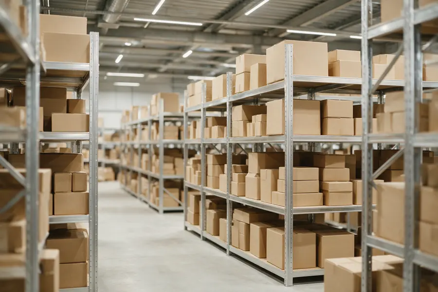 Estoque com caixas fechadas prontas para envio